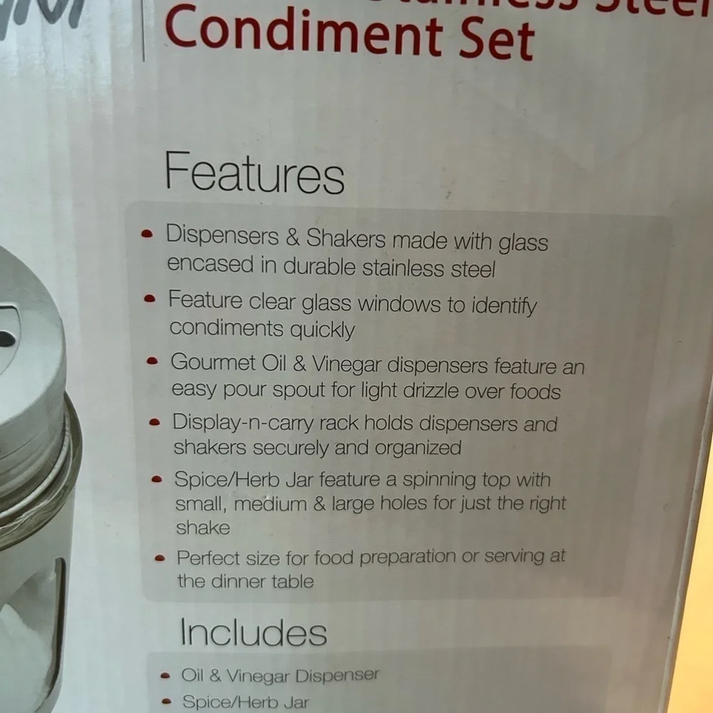 NIB Parini 6Piece Stainless Steel Condiment Set